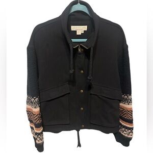 Saltwater Luxe Black Jacket with Patterned Knit Long Sleeves - Size L